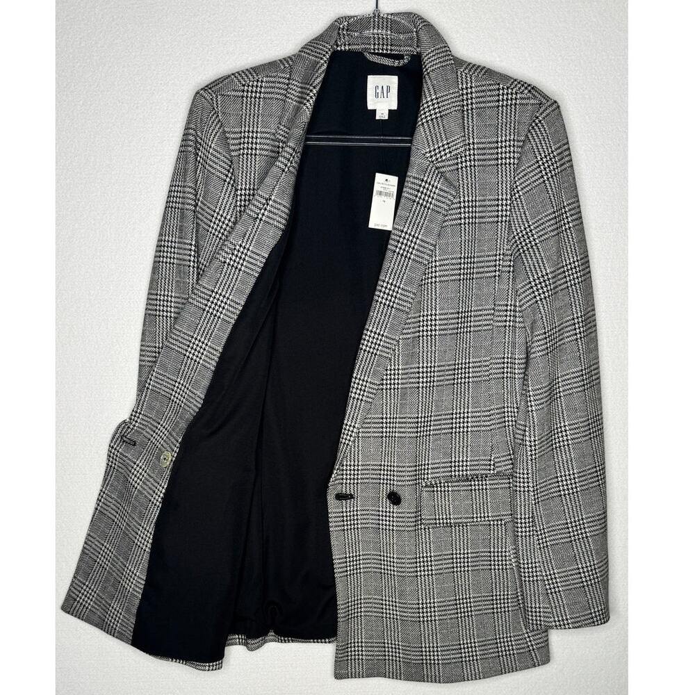 2018s GAP Glen Plaid Double Breasted Blazer Jacket Gray Black Size L/XL 14 NWT - Picture 5 of 15